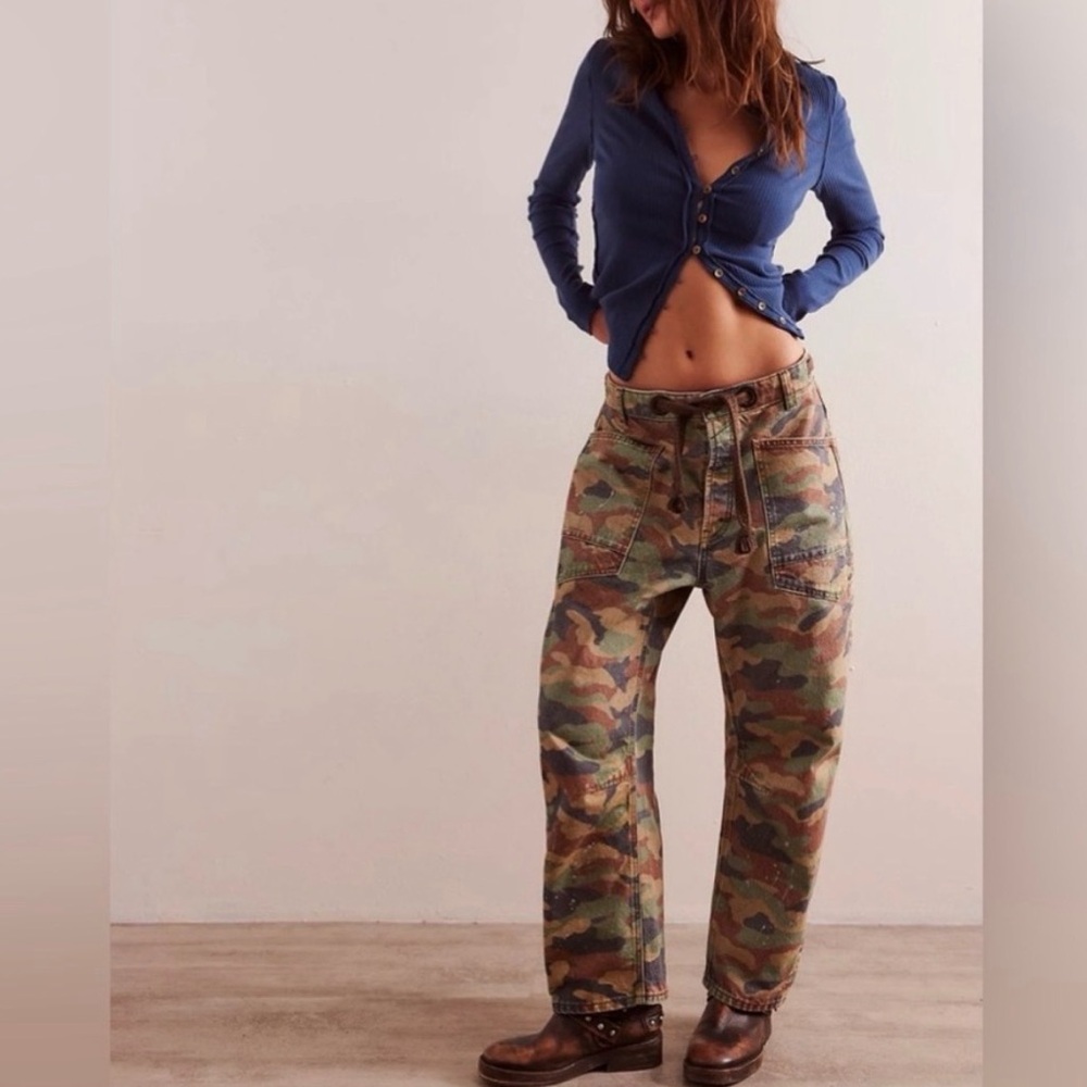 Free People Moxie Barrel Jeans  Camouflage